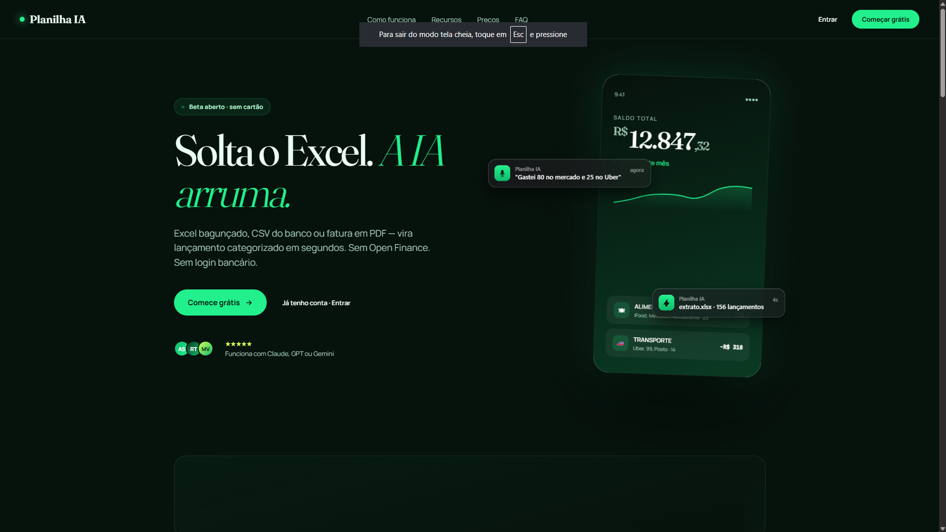 Planilha IA — screenshot